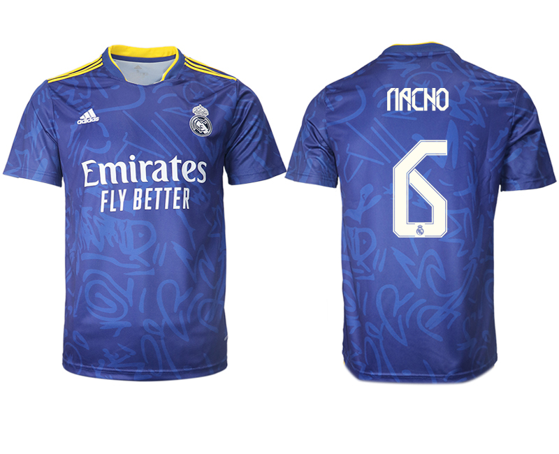 Men 2021-2022 Club Real Madrid away aaa version blue #6 Soccer Jersey->real madrid jersey->Soccer Club Jersey